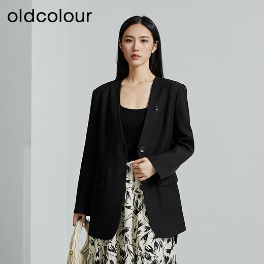 oldcolour秋季新款通勤风直筒宽松显瘦半开领西装外套女P330408A1 商品图1
