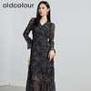 oldcolour秋季新款设计感显瘦时尚V领碎花长袖连衣裙女P321009A1 商品缩略图1
