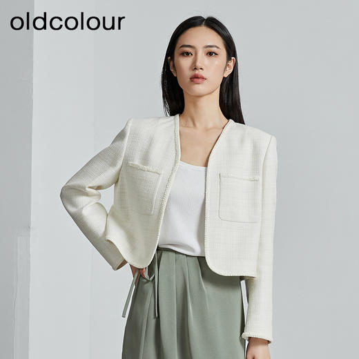 oldcolour秋季新款法式白色质感小香风短外套女P330406A1 商品图0