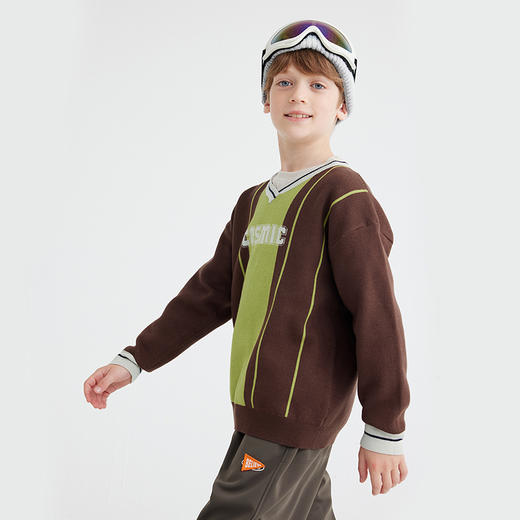 【咕噜日记】【高弹包芯纱】儿童美式复古V领毛衣 PQMY2409 商品图2