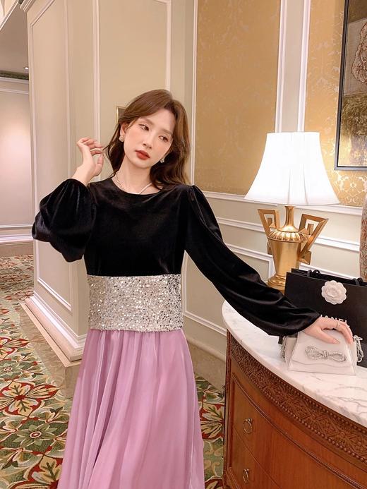 张心子【黑天鹅】气质御姐范丝绒亮片上衣女秋装新款高级感穿搭潮 U2408016 商品图4