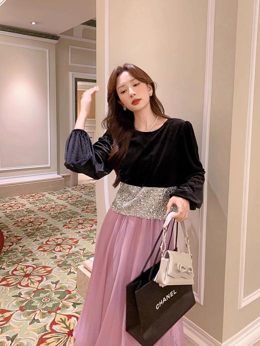 张心子【黑天鹅】气质御姐范丝绒亮片上衣女秋装新款高级感穿搭潮 U2408016 商品图2