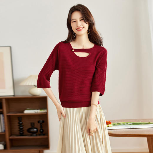 V领中袖上衣，设计感洋气针织衫CC- 16-9003 商品图1