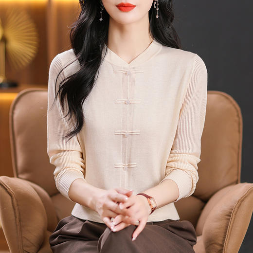 纯色长袖上衣针织衫，立领国风毛衣打底小衫CC-13-6312 商品图1