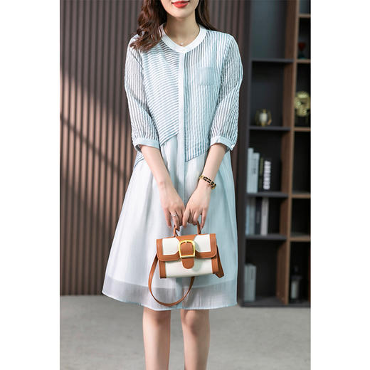 85725原形竖条纹拼接连衣裙女设计感小众2024春夏季新款衬衫裙宽松裙子 商品图3