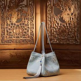 新中式国风织锦提花，灰蓝色旗袍单肩腋下手提小包TX-P17062004