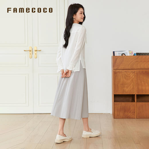 Famecoco范可儿半身裙纯色珍珠边长款A字型摆裙文艺女装秋FAB6HA007 商品图2