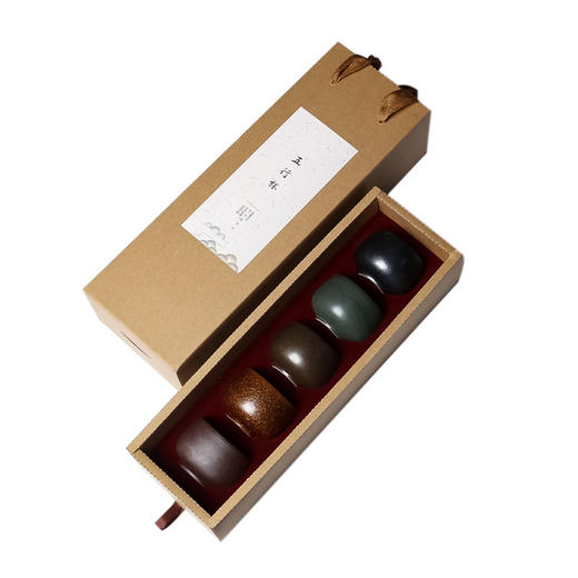 【粗陶五行杯礼盒】陶瓷品茗杯 五大名窑茶杯 功夫茶具 中秋节送长辈朋友礼品 商品图2