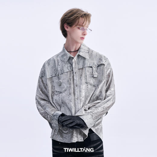 TIWILLTANG启世录“鎏璃矜贵”垂感丝绒衬衫 商品图1