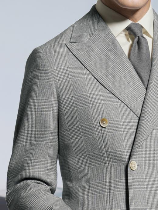 Stylbiella 「Cucinelli风格」澳洲美丽诺羊毛绒感360克重浅灰色亲王格纹全麻衬西装套装 商品图1