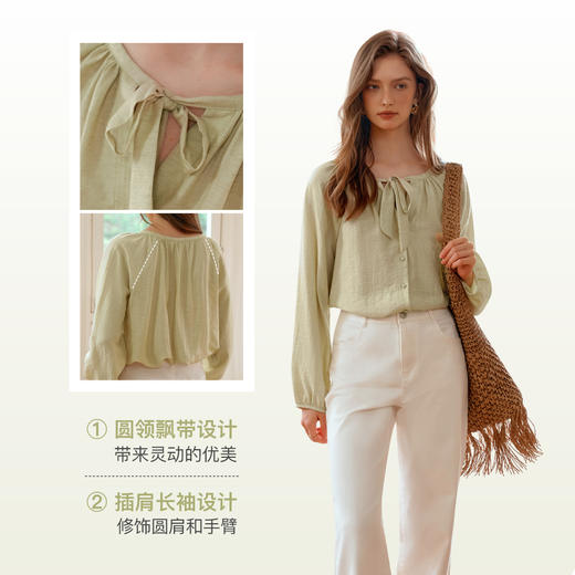 
OLrain欧芮儿法式飘带长袖衬衫女早秋2024年新款时尚通勤气质衬衣 商品图2