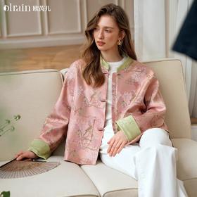 OLrain欧芮儿新中式国风短外套女秋季重工盘扣衬衫气质拼接上衣