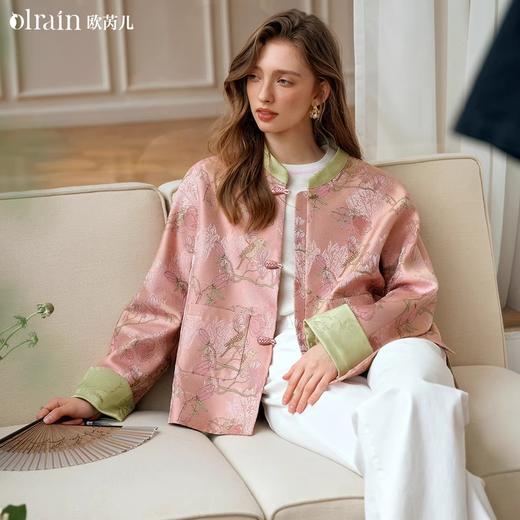 OLrain欧芮儿新中式国风短外套女秋季重工盘扣衬衫气质拼接上衣 商品图0