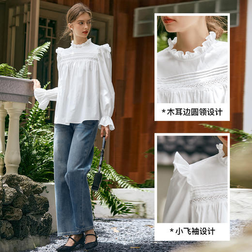 
OLrain欧芮儿法式泡泡袖衬衫女秋季新款甜美木宫廷风雪纺蕾丝衫 商品图2