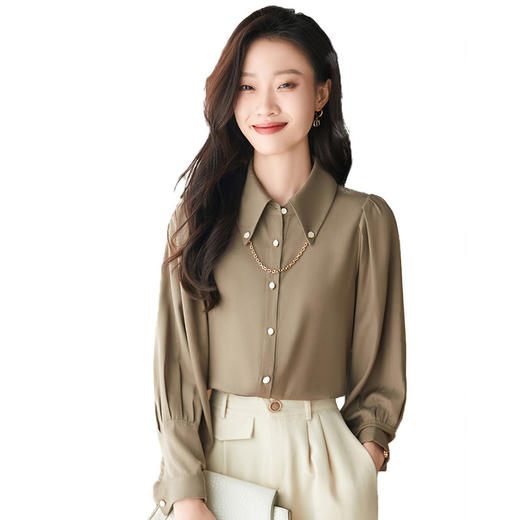 XZ-YS6208设计感杏黄色开衫长袖时尚衬衫女上衣夏季新款百搭通勤套裤 商品图4