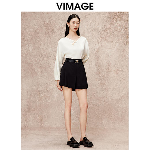 VIMAGE纬漫纪气质新中式盘扣显瘦暗纹衬衫上衣秋新款V2213815 商品图1