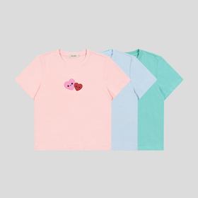 GOODBAI双色表情爱心印花正肩短袖T恤