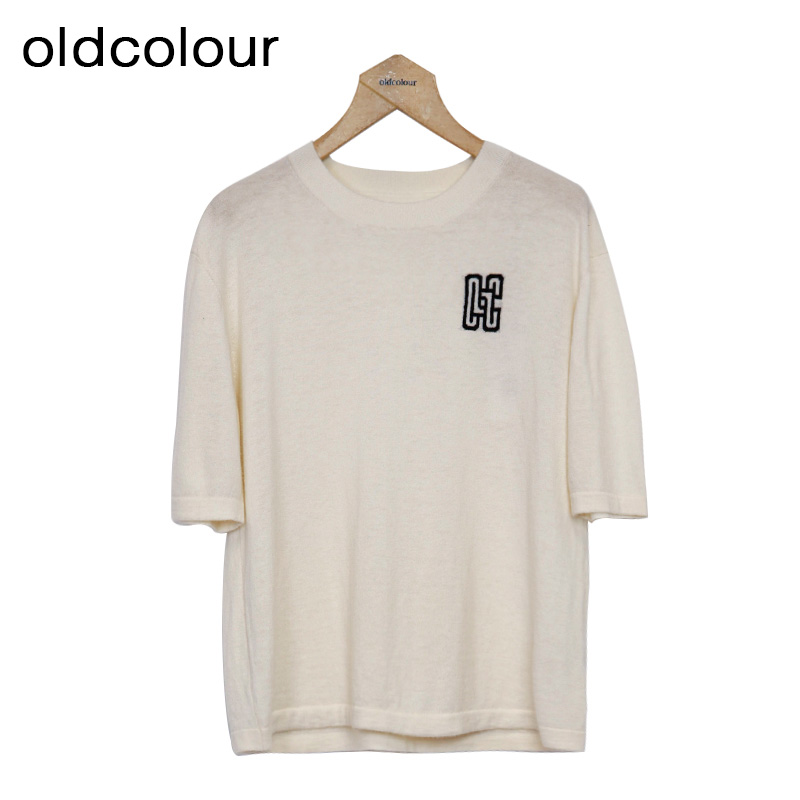oldcolour纯色针织衫春季新款绵羊毛圆领短袖宽松上衣女P11052157