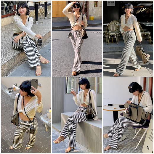 HIDEMI 度假系列条纹水洗棉柔软中低腰阔腿牛仔裤 商品图1