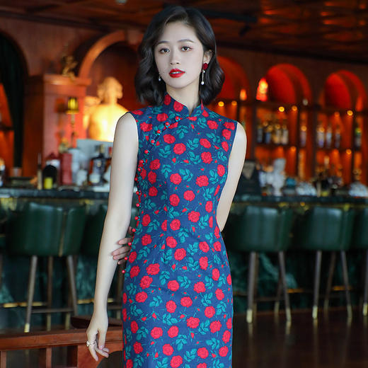 OY-24260中国风气质旗袍夏季2024年新款纯棉玫瑰印花日常改良连衣裙24260 商品图0