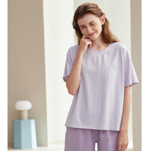 芬腾睡衣纯棉薄款夏天短袖家居服夏季情侣女士男圆领透气简约套装 商品图2