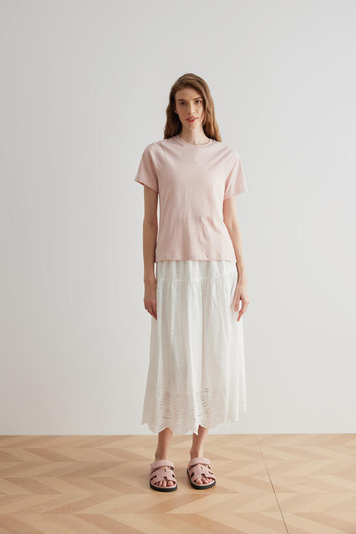 COCO ZONE ”木耳裙“100棉夏季镂空刺绣半身裙松紧腰拼接中长裙CC1B0889 商品图3