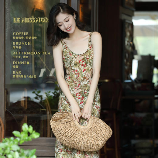 OY-24512夏季女新款碎花无袖连衣裙气质修身显瘦收腰吊带裙24512 商品图1