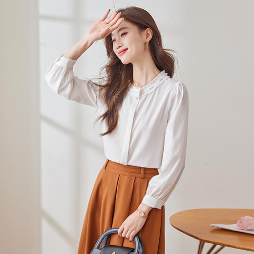 Q2001新款长袖衬衫气质白色时尚百搭女士春季小众设计感通勤衬衫 商品图0