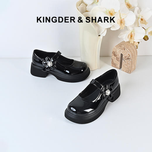 经典鲨2024年秋新款百搭黑色圆头时尚玛丽珍浅口粗跟单鞋女KW79-D37031 商品图0