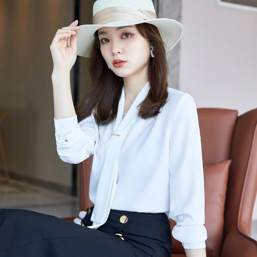 XZ-GDXZ843雪纺蝴蝶结衬衣长袖衬衫女设计感气质上衣秋冬女装白领休闲工作服 商品图3