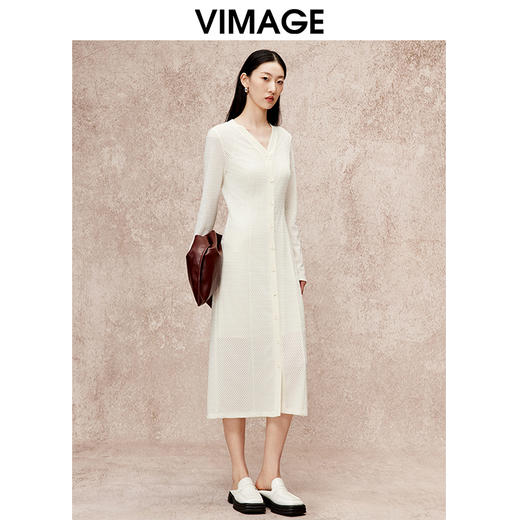 VIMAGE纬漫纪气质镂空修身显瘦钩花两件套连衣裙秋季新款V2207816 商品图1