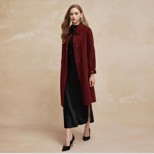 PH92024新款双面呢简约大气时尚正肩方领长款羊毛大衣 商品图3