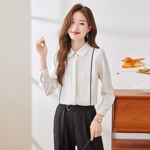 Q135新款长袖气质衬衣白色洋气时尚百搭小众设计感韩版衬衫 商品图3