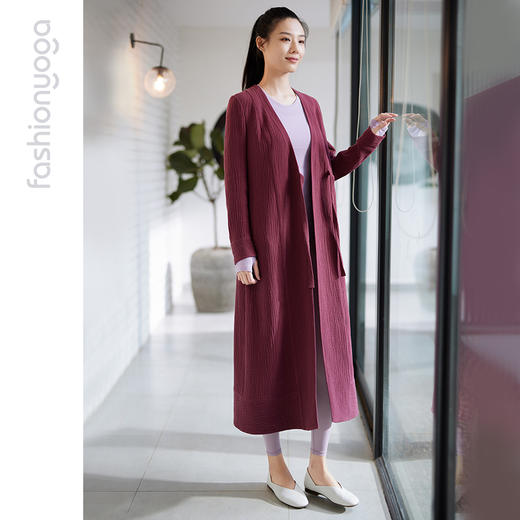 FM08386禅意长麻厚长款瑜伽外套休闲上衣（不含胸垫） 商品图4