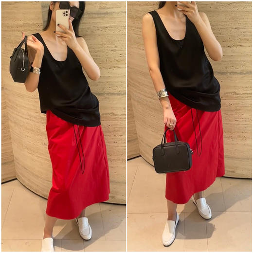 HIDEMI 极简麂皮抽绳松紧带干爽棉口袋休闲感半身裙 马斯正红/雾霾蓝灰 商品图3