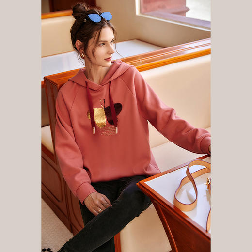 欧芮儿法式连帽卫衣女2024秋季新款宽松休闲设计感潮ins红色上衣 商品图1
