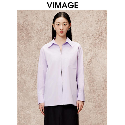 VIMAGE纬漫纪设计感浪漫紫色宽松衬衫秋季新款V2209804 商品图4