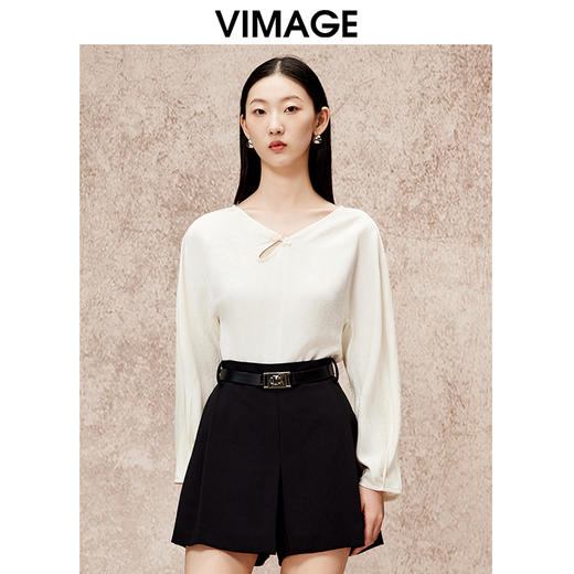 VIMAGE纬漫纪气质新中式盘扣显瘦暗纹衬衫上衣秋新款V2213815 商品图0