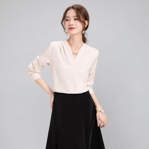 Q133春夏气质长袖白色时尚百搭衬衫小众通勤设计感显瘦衬衣女 商品图4