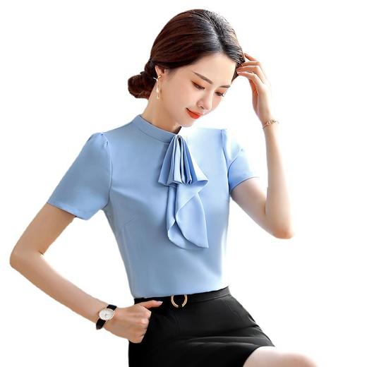 XZ-9612白色衬衫女时尚洋气夏季韩版收腰百搭荷叶边职业短袖衬衣 商品图4