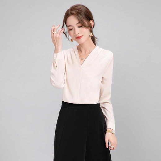 Q133春夏气质长袖白色时尚百搭衬衫小众通勤设计感显瘦衬衣女 商品图1