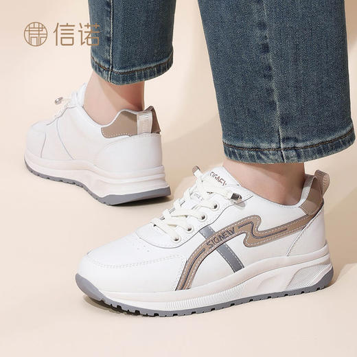 信诺女鞋小白鞋2024新款秋季真皮厚底运动跑步老爹鞋软底妈妈鞋子Q5002-6 商品图5