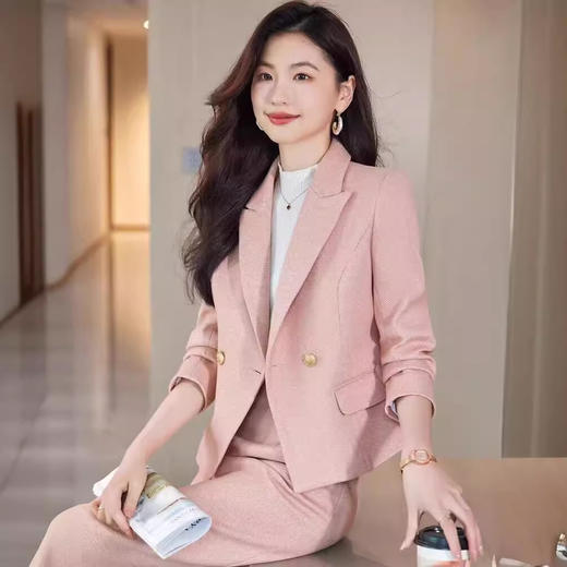 XZ-YZH9693毛呢西装套装过膝裙女秋冬加厚职业播音主持人正装工作服 商品图3