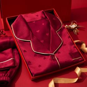 【新婚情侣套装睡衣 红睡衣本命年】结婚睡衣婚用丝绸红色本命年男女新娘新郎礼盒装