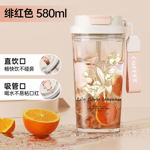 【一杯三饮！随心选择】新款铃兰双饮咖啡塑料杯时尚高颜值车载大容量吸管水杯礼品杯子，硅胶密封，滴水不漏，轻松出行无压力。ry 商品图5