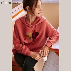 欧芮儿法式连帽卫衣女2024秋季新款宽松休闲设计感潮ins红色上衣