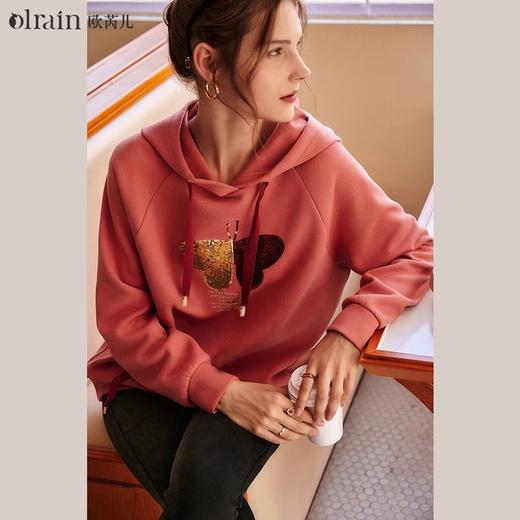 欧芮儿法式连帽卫衣女2024秋季新款宽松休闲设计感潮ins红色上衣 商品图0