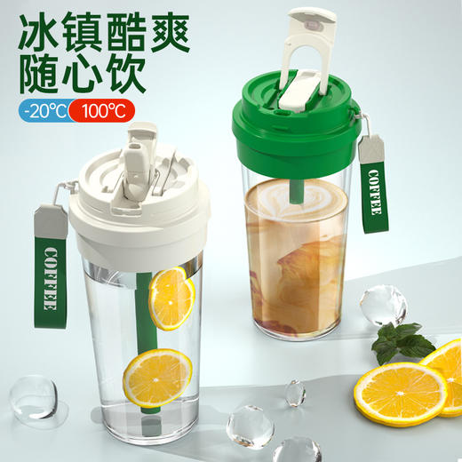 【一杯三饮！随心选择】新款铃兰双饮咖啡塑料杯时尚高颜值车载大容量吸管水杯礼品杯子，硅胶密封，滴水不漏，轻松出行无压力。ry 商品图3