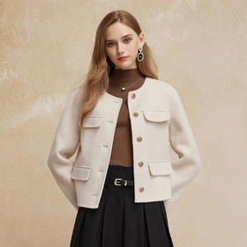 PH92124新款小香风精致白领短款显瘦双面呢羊毛大衣