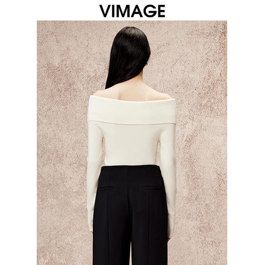 VIMAGE纬漫纪时尚性感露肩一字领修身长袖针织衫秋季新款V2201820 商品图3